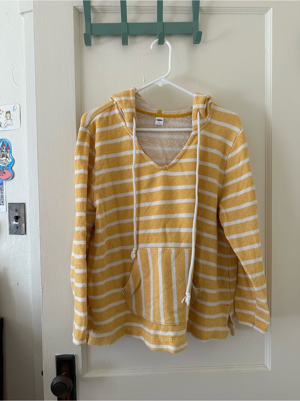 Old Navy Yellow and White Striped Hoodie Sweater